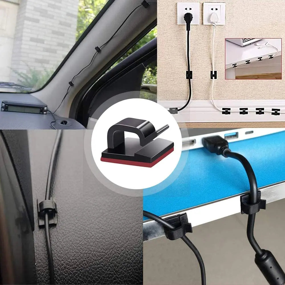 Cable Organizer Clips Wire Winder Holder Cord Protector USB Cable Management Adhesive Hooks Desk Clamp For Car Earphone Mouse
