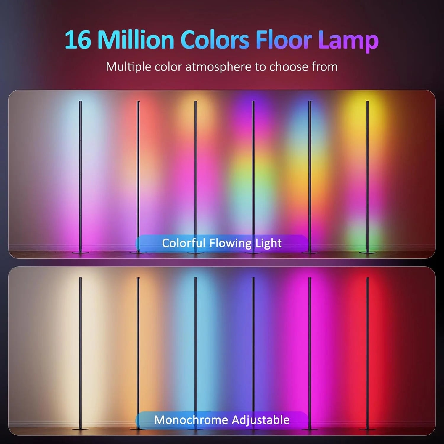 Corner Floor Lamp RGB IC Light with APP and Remote Control LED Floor Ambient Lights with16 Million DIY Colors Color Changing