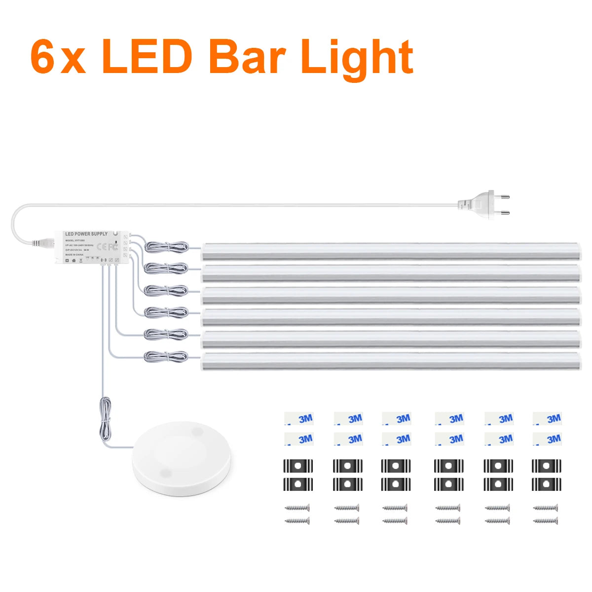1-6PCS Set LED Cabinet Bar Lamps EU 220V Integrated Lighting With Dimmable Touch/Hand Sweep Sensor Switch 25mm Board Penetrable