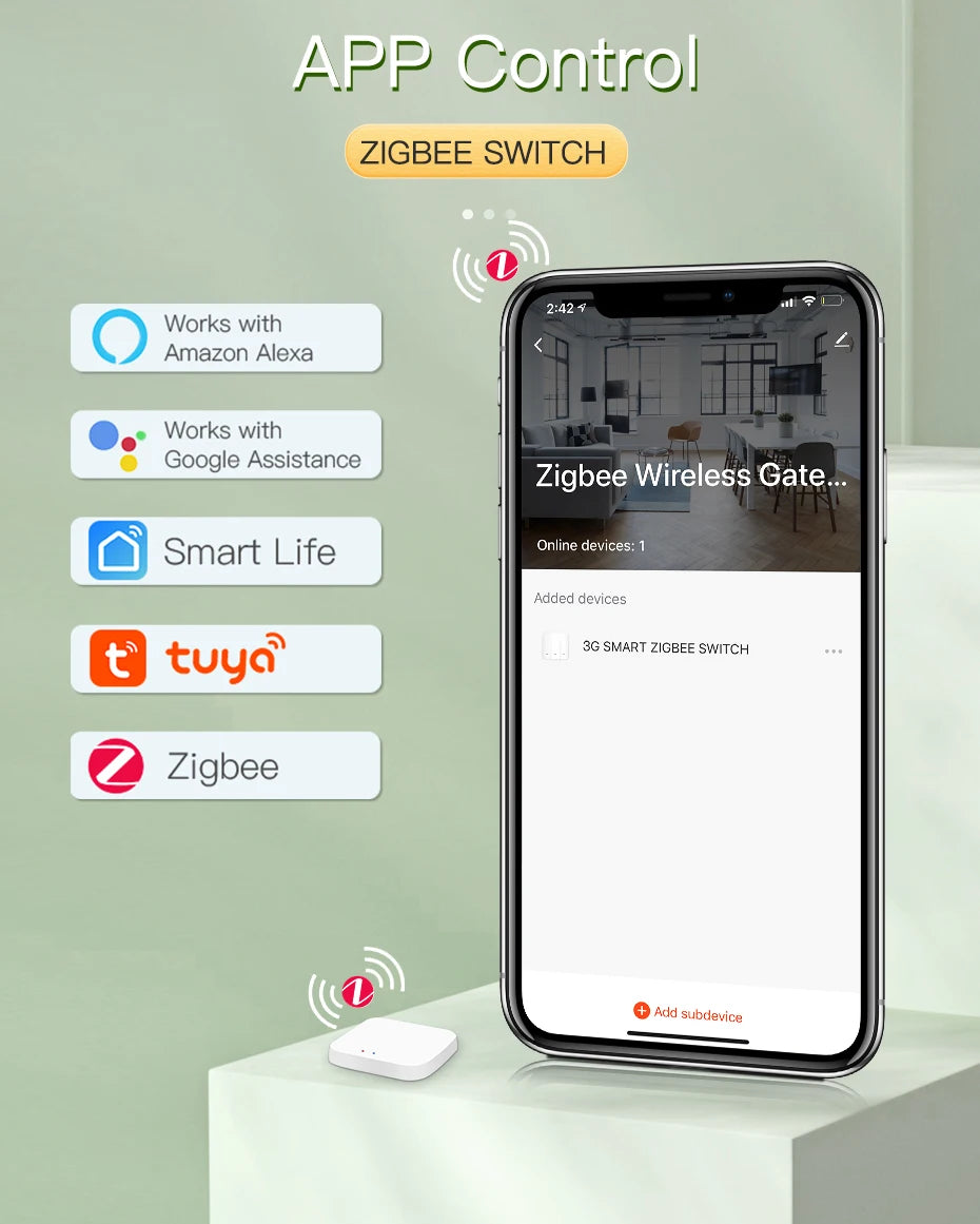 BSEED Smart Zigbee Switches 1/2/3Gang 1Way Intelligent Touch Light Switch Wall Sensor Switches Tuya Smart Life Google Alexa