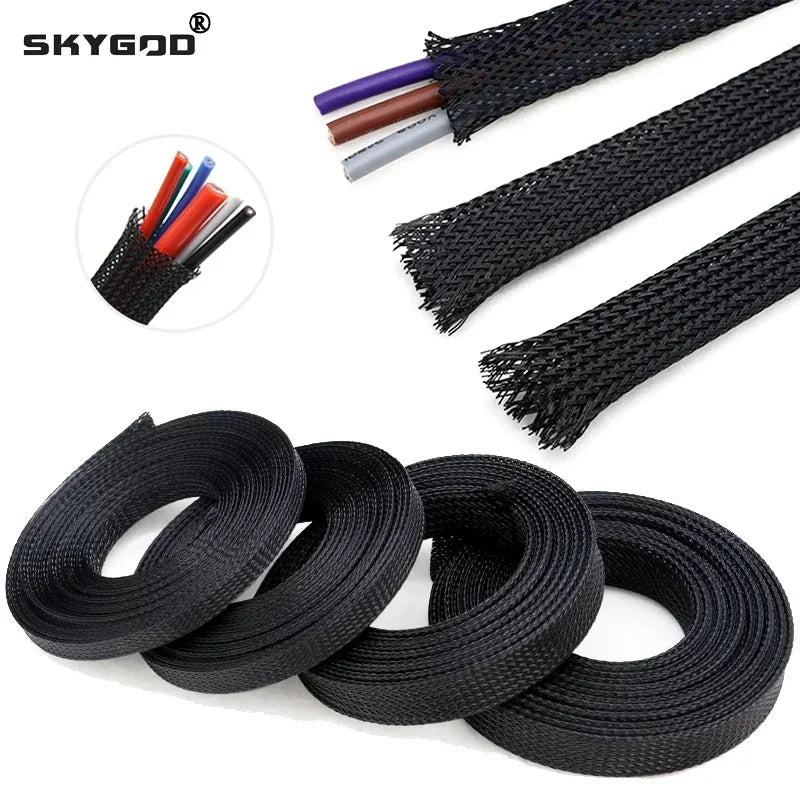1~50m PET Braid Sleeves Black 2/4/6/8/10/12/14/16/20/25/30/35/40/50/60mm High Density Insulated Snake Skin Cable Wrap Sheath