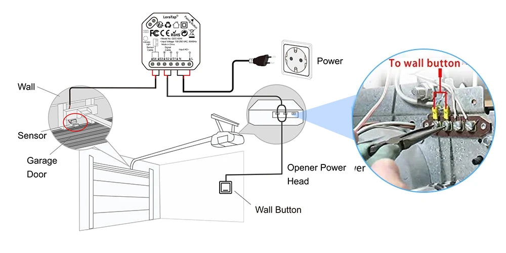 LoraTap Tuya Wireless Garage Door Opener Controller Switch Security Protection Early Warning Work with Google Alexa