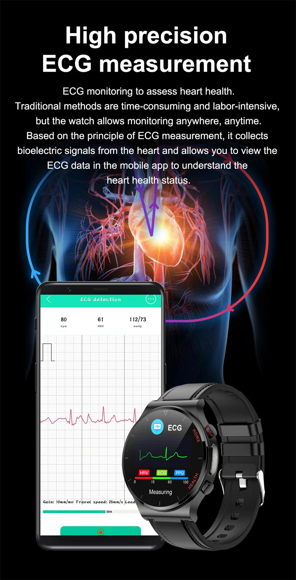 2025 New Laser Treatment Three High Smart Watch Men ECG PPG Heart Rate Health Tracker Smart Watches GUHUAVMI IOS Sleep Monitor