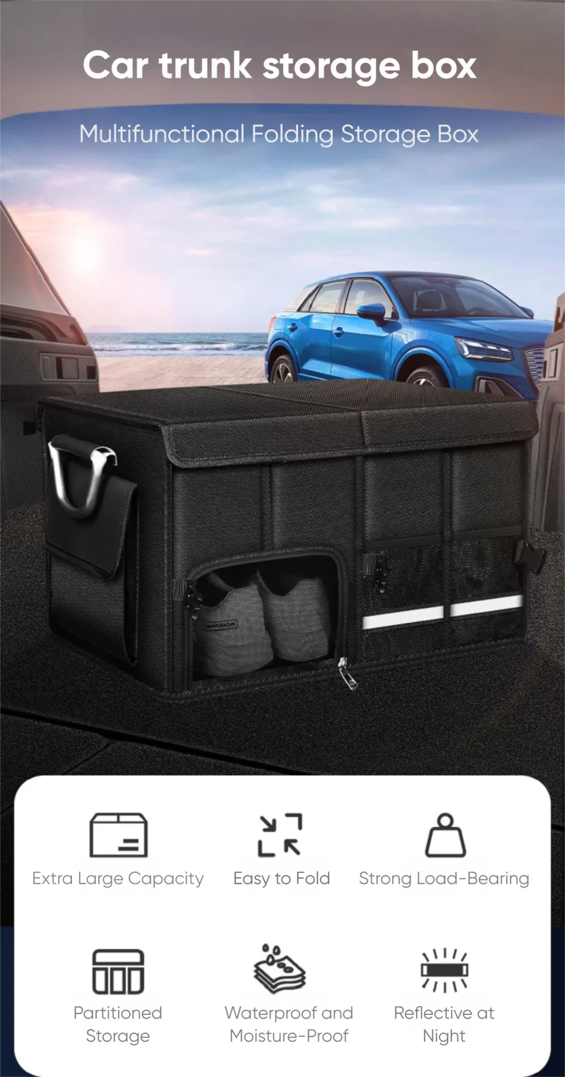 Portable Foldable Trunk Storage Box Waterproof Oxford Cloth 92L Large-Capacity Car Organizer for Camping Fishing