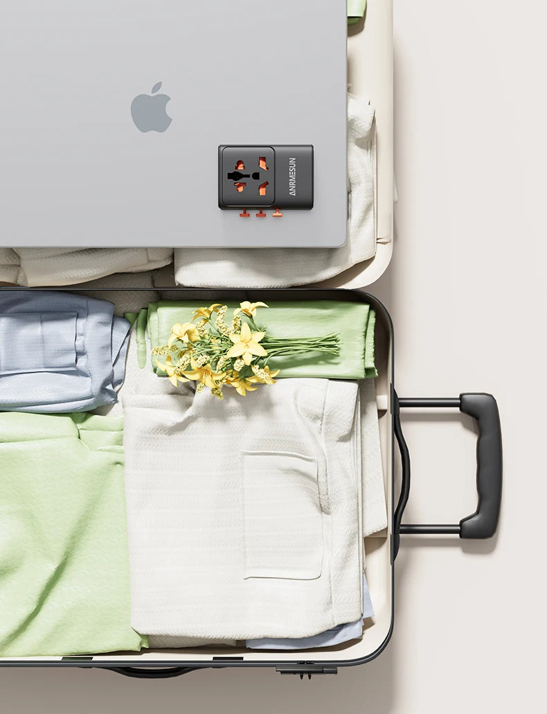 Universal Travel Adapter with 4 AC Outlets Max 2400W 2 USB Port 2 Type-C PD 65W Ports All-in-One Fast Charging EU UK US AUS Plug