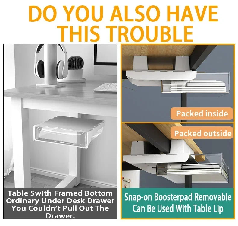 Hidden Under Desk Drawer Storage Office Organizer Desk Self Adhesive Drawers Plastic Undertable Accessories Storage Box Drawe