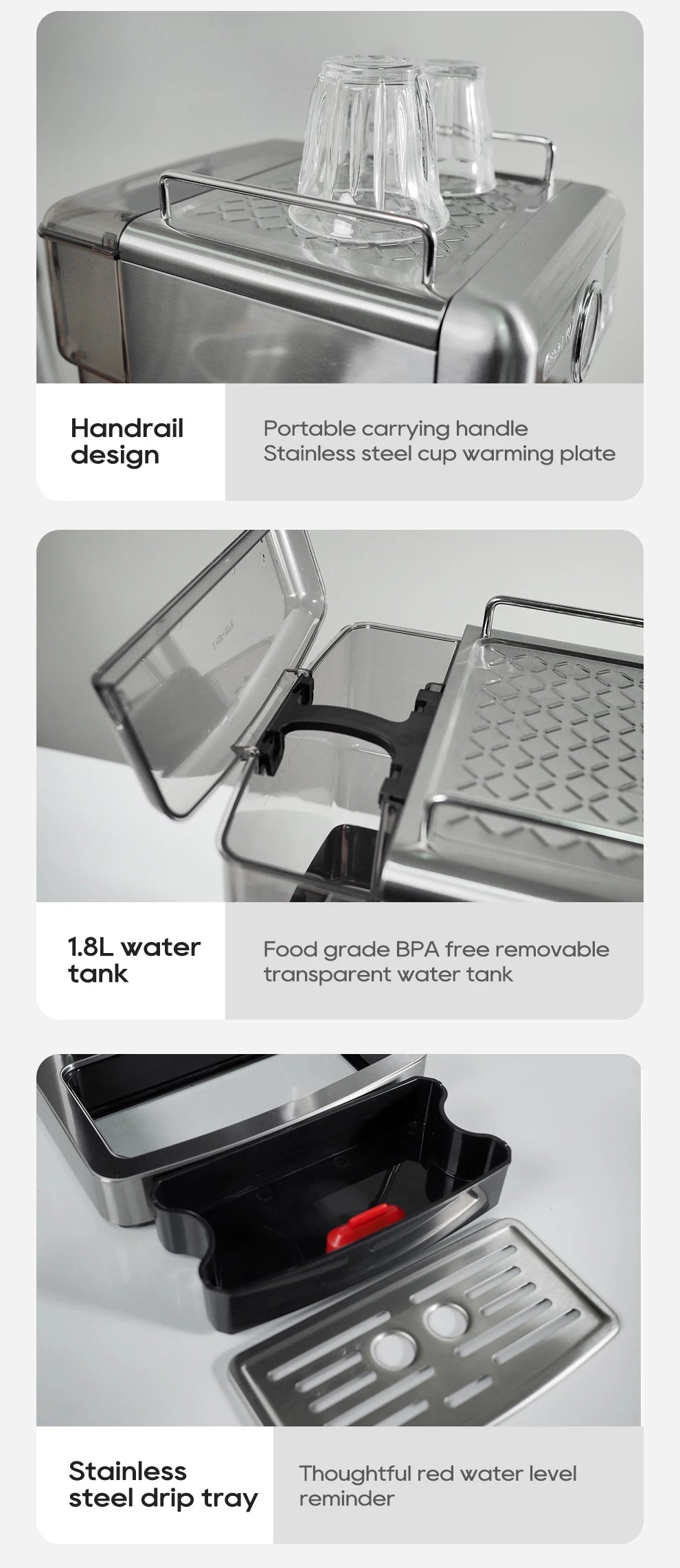 HiBREW 20Bar Semi Automatic Espresso Coffee Machine Temperature Adjustable 58mm Portafilter Cold/Hot Coffee Maker Metal CaseH10A