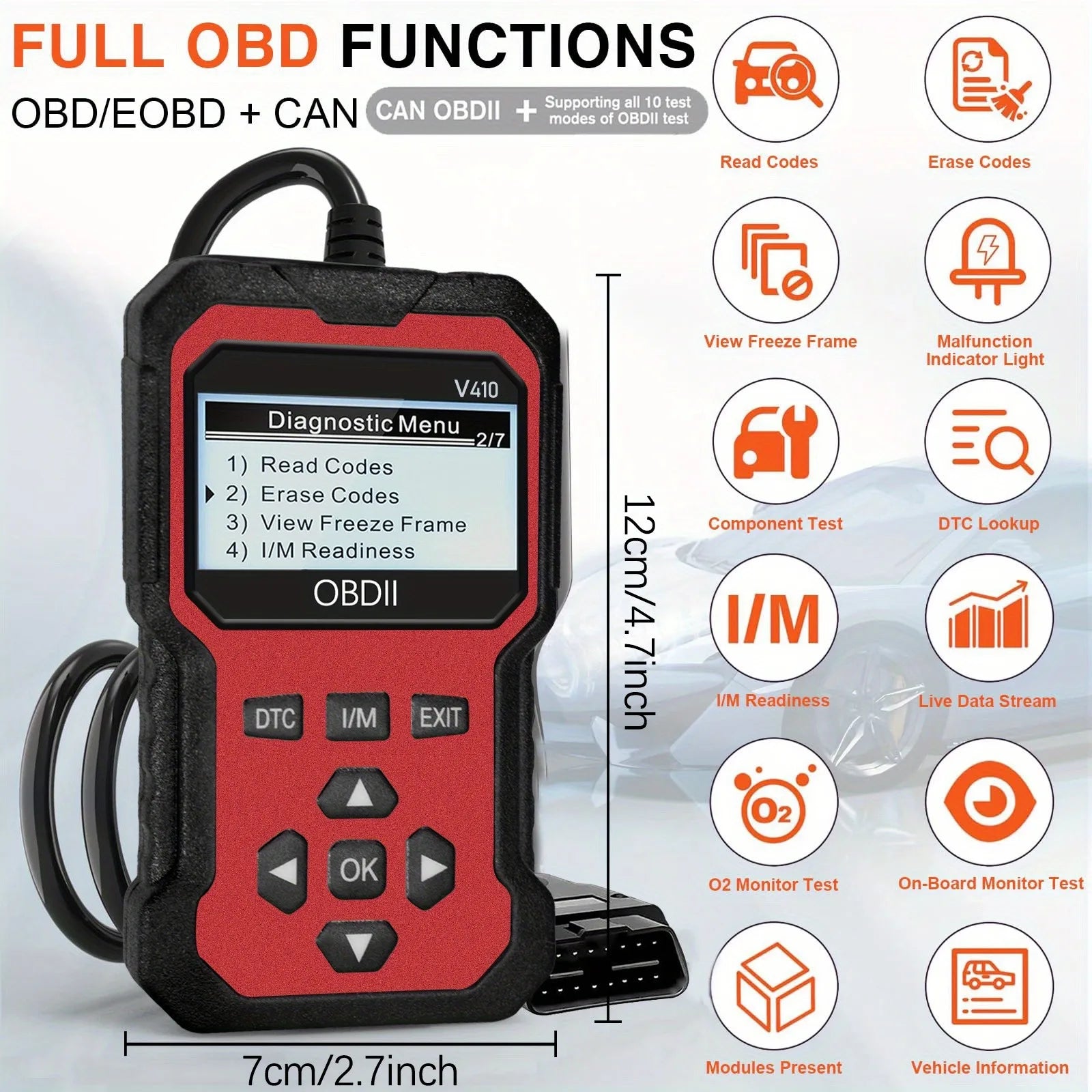Enhanced Universal Obd Ii Scanner Car Engine Fault Code Reader Can Diagnostic Scan Tool, Reads and Clears Error Codes for 1996 or Later Vehicles.