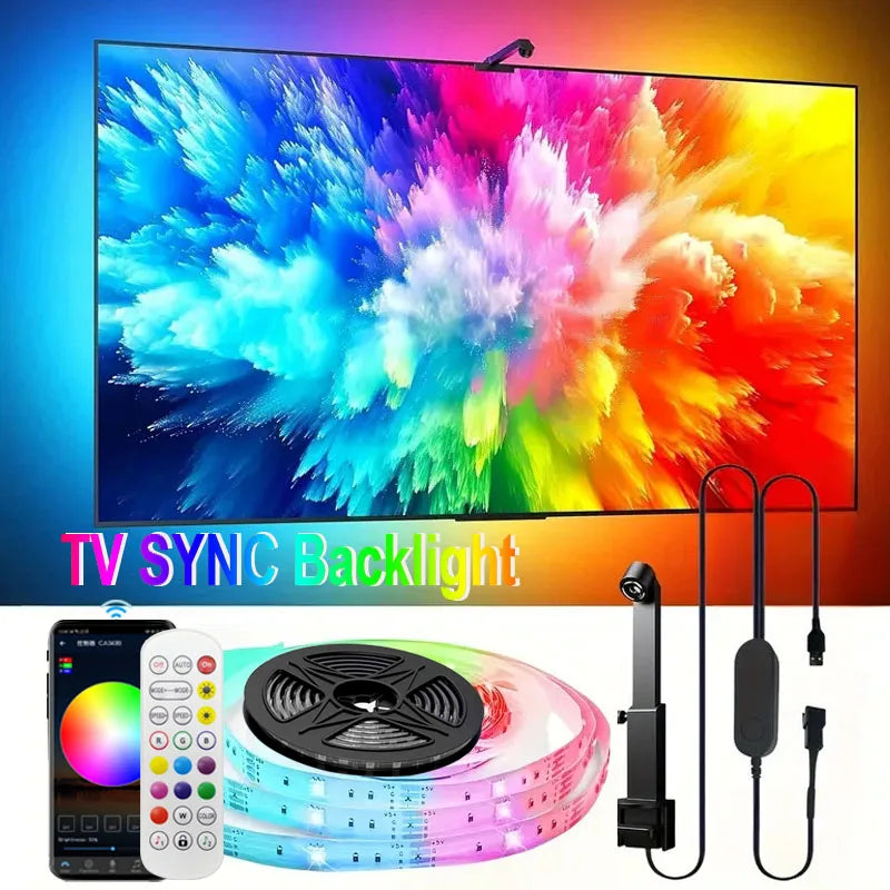 PC/TV SYNC Backlight RGBIC LED Strip Lights with Color Capture Sensor Bluetooth Music SYNC USB Light Strip for Game Atmosphere