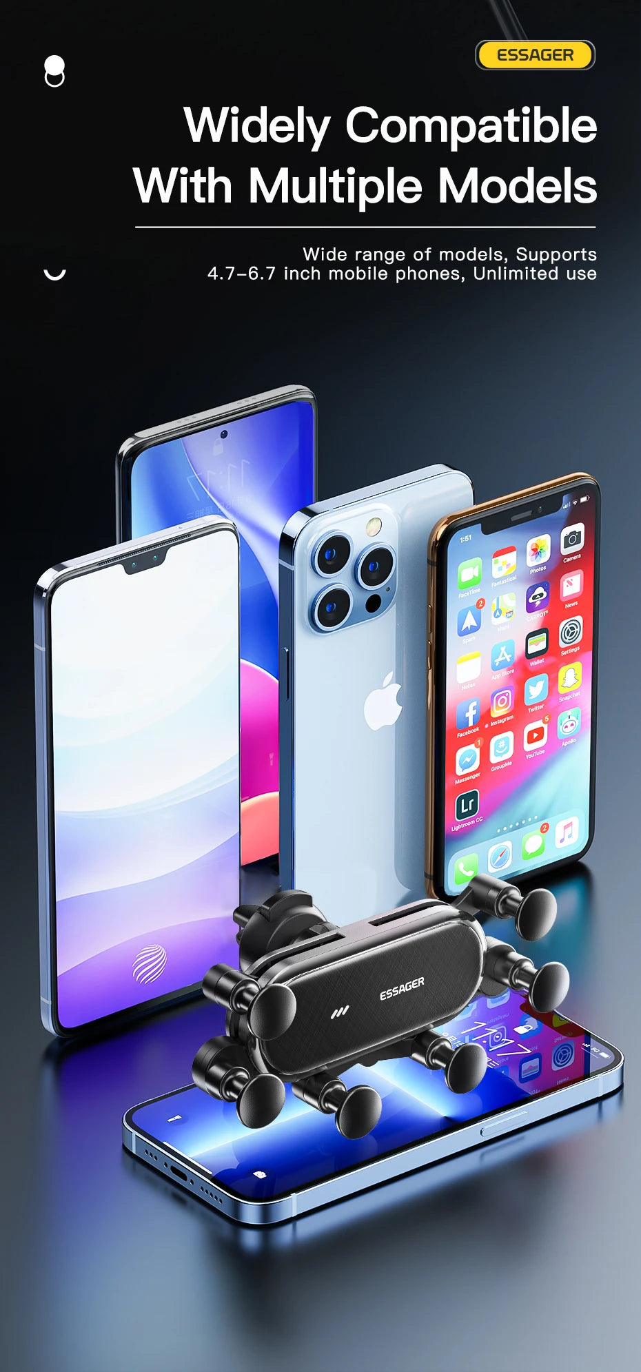 Essager Gravity Car Phone Holder Air Vent Clip Mount Stand GPS SmartPhone Support For iPhone 13 12 Pro Max Xiaomi Huawei Samsung