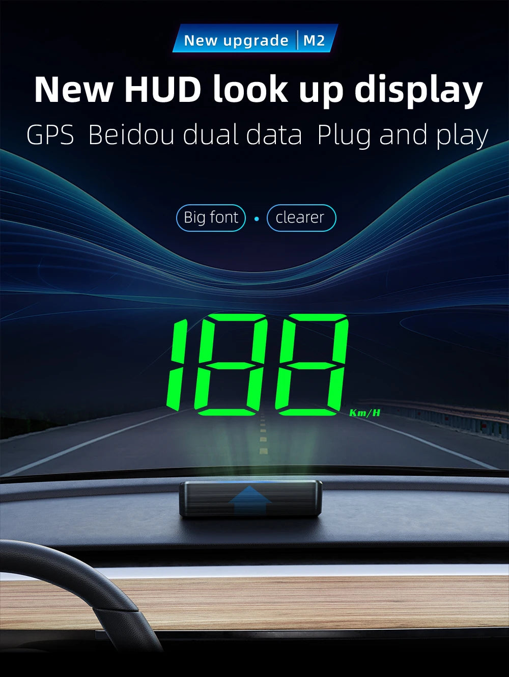 HD Car Head up Display M2 GPS Speedometer KM/H Digital HUD Windshield Projector Universal Auto Electronics Accessory