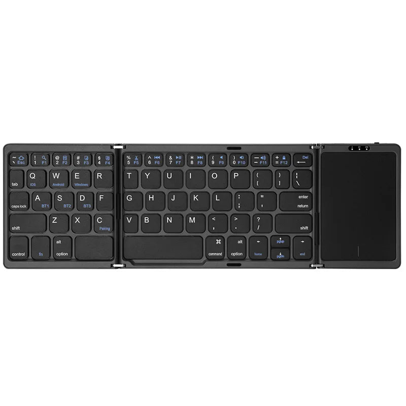 Dual Bluetooth 5.1 Keyboard 3-Folding Mini Keyboard Rechargeable Foldable Keyboard with Touchpad for Windows Android IOS iPad