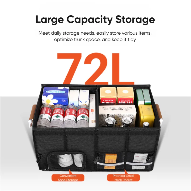 Portable Foldable Trunk Storage Box Waterproof Oxford Cloth 92L Large-Capacity Car Organizer for Camping Fishing