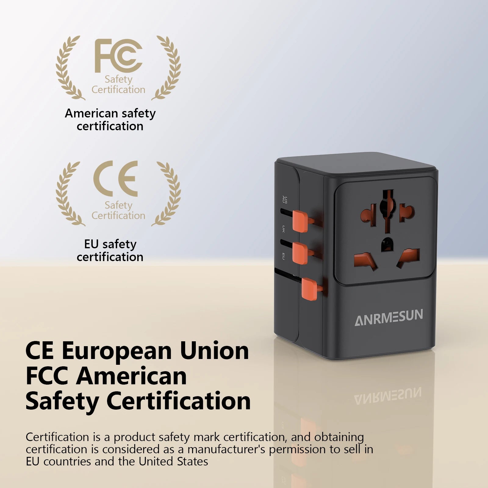 Universal Travel Adapter with 4 AC Outlets Max 2400W 2 USB Port 2 Type-C PD 65W Ports All-in-One Fast Charging EU UK US AUS Plug