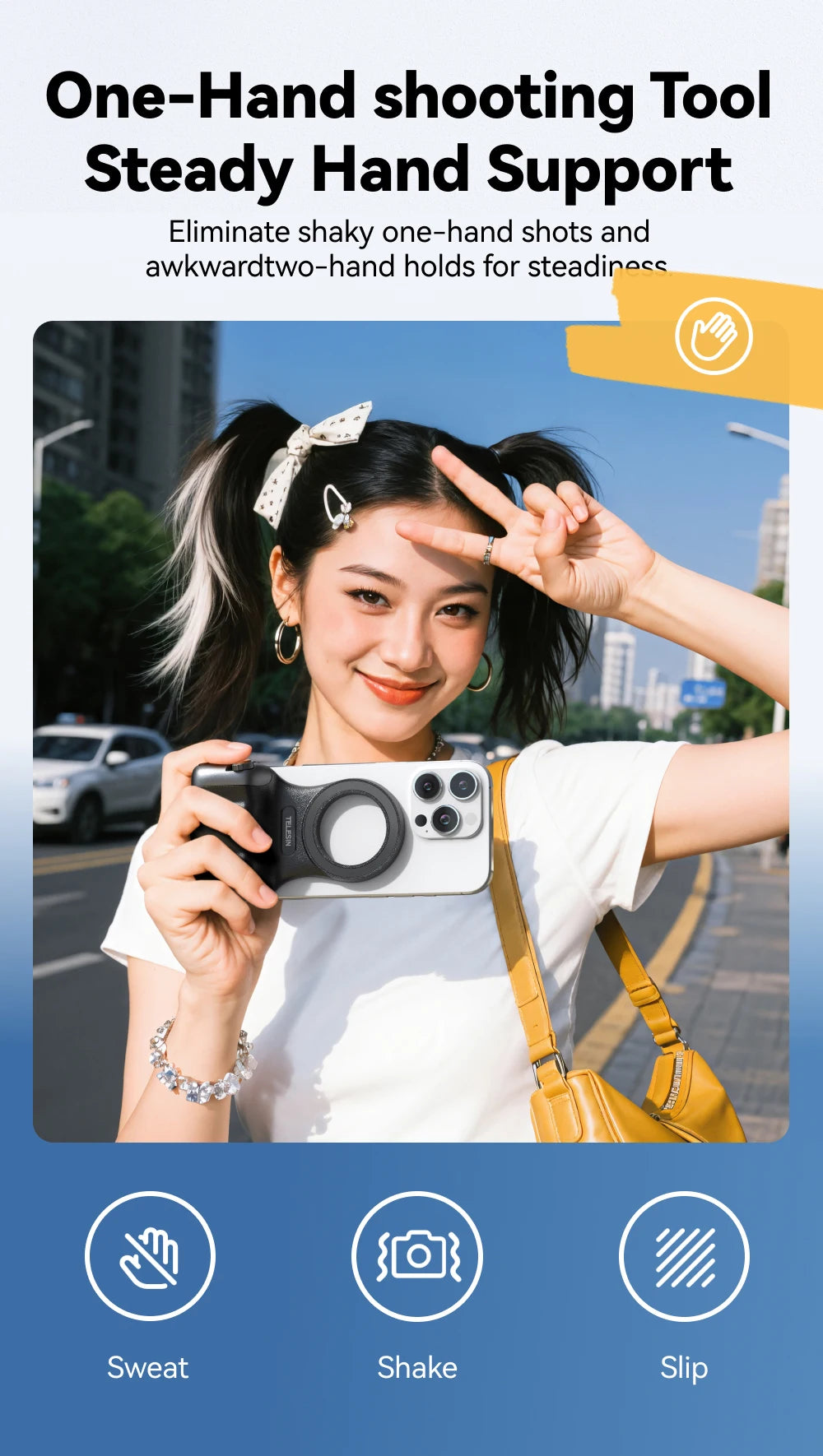 TELESIN Fun Shot Phone Camera Shoot Hand Grip Magnetic Phone Holder Shooting Aid Remote Control Handle for iPhone & Android