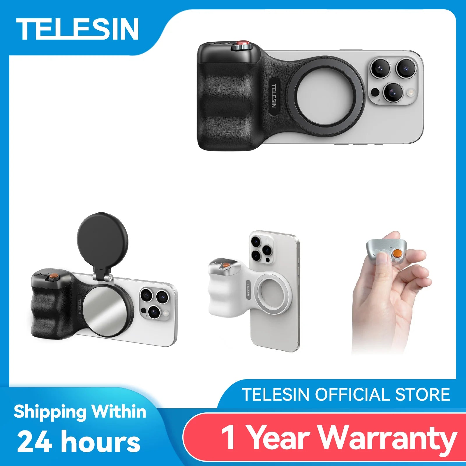 TELESIN Fun Shot Phone Camera Shoot Hand Grip Magnetic Phone Holder Shooting Aid Remote Control Handle for iPhone & Android