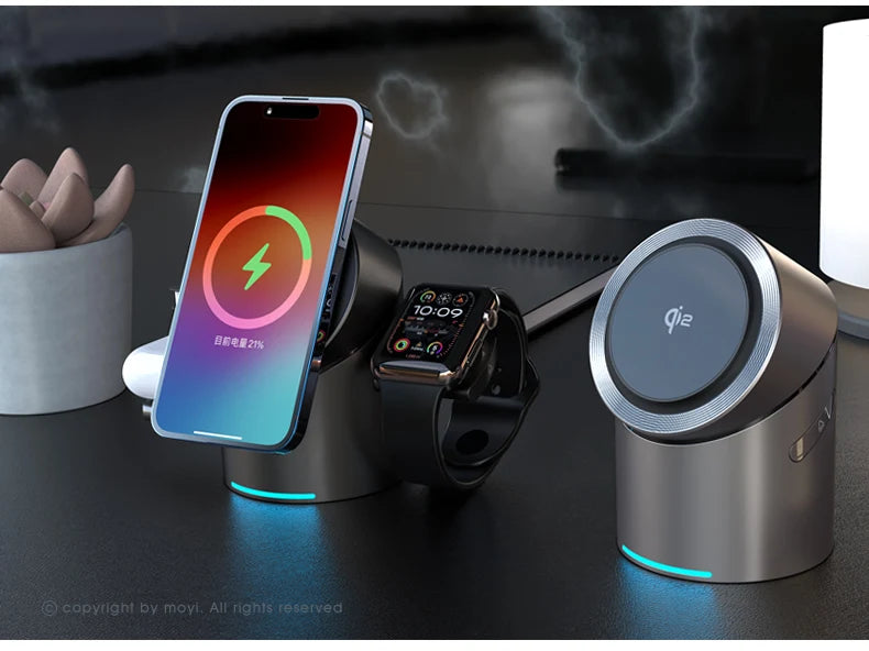 New Truly Qi2 3 In 1 Magnetic Touch Button Wireless Charger For Android iPhone iWatch Airpods Magsafe Fast Charging Dock Station