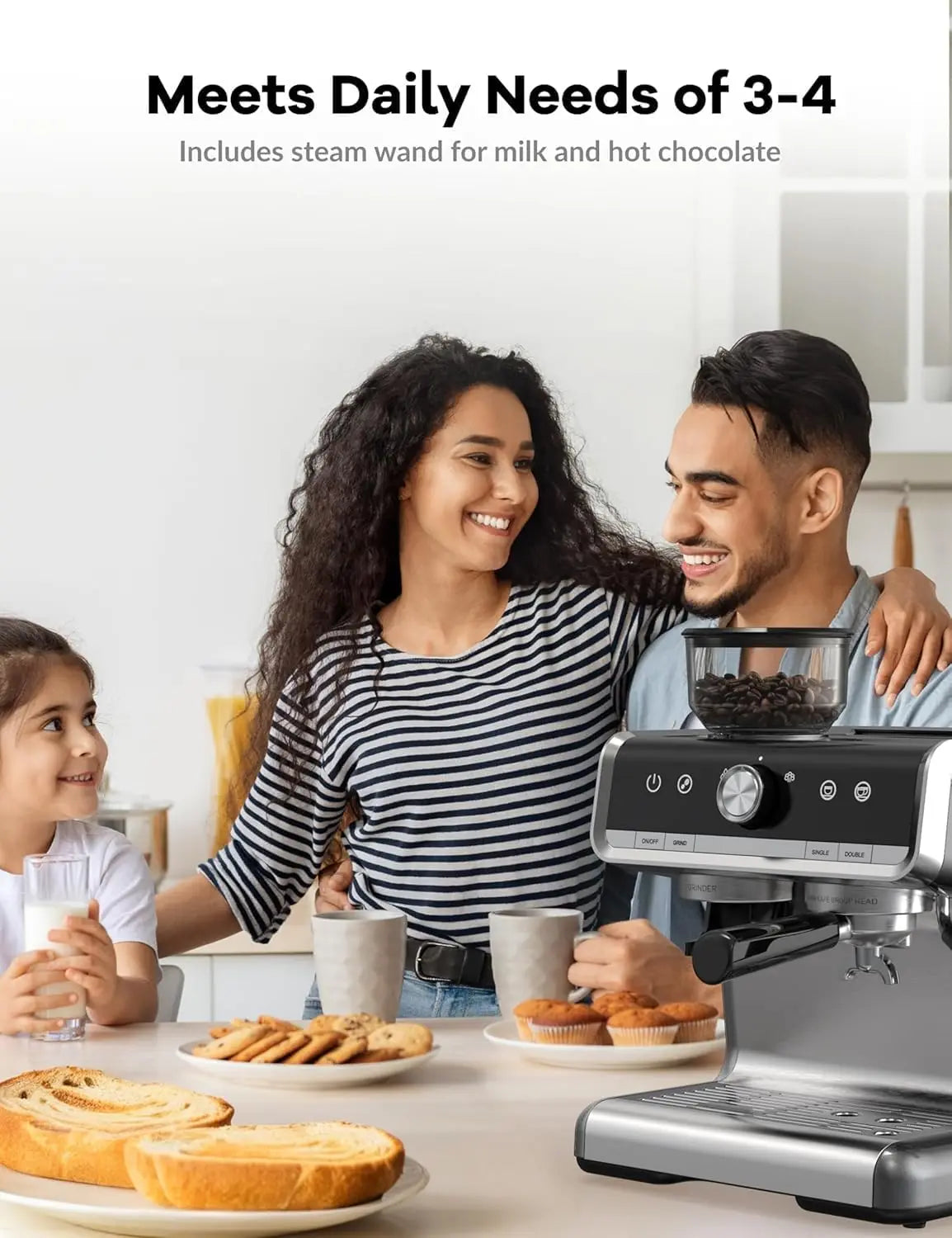 20 Bar Espresso Coffee Machine 1450W Semi Automatic Espresso Maker with Grinder for Latte Cappuccino Gift Coffee Lover