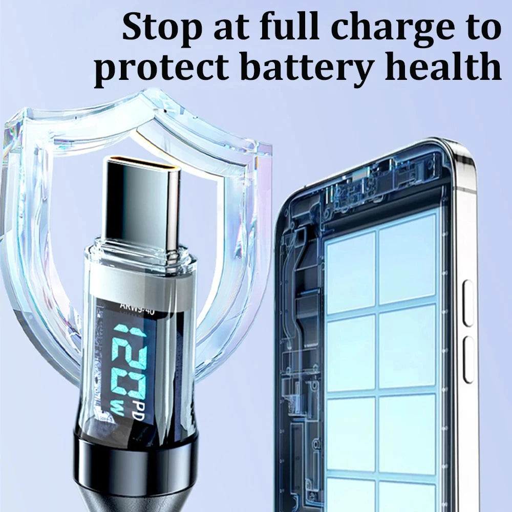 NNBILI 100W USB C 120W USB A charging cables with LED display screen, USB C=C-C，USB A=A-C,Xiaomi iPhone、 Samsung not compatible