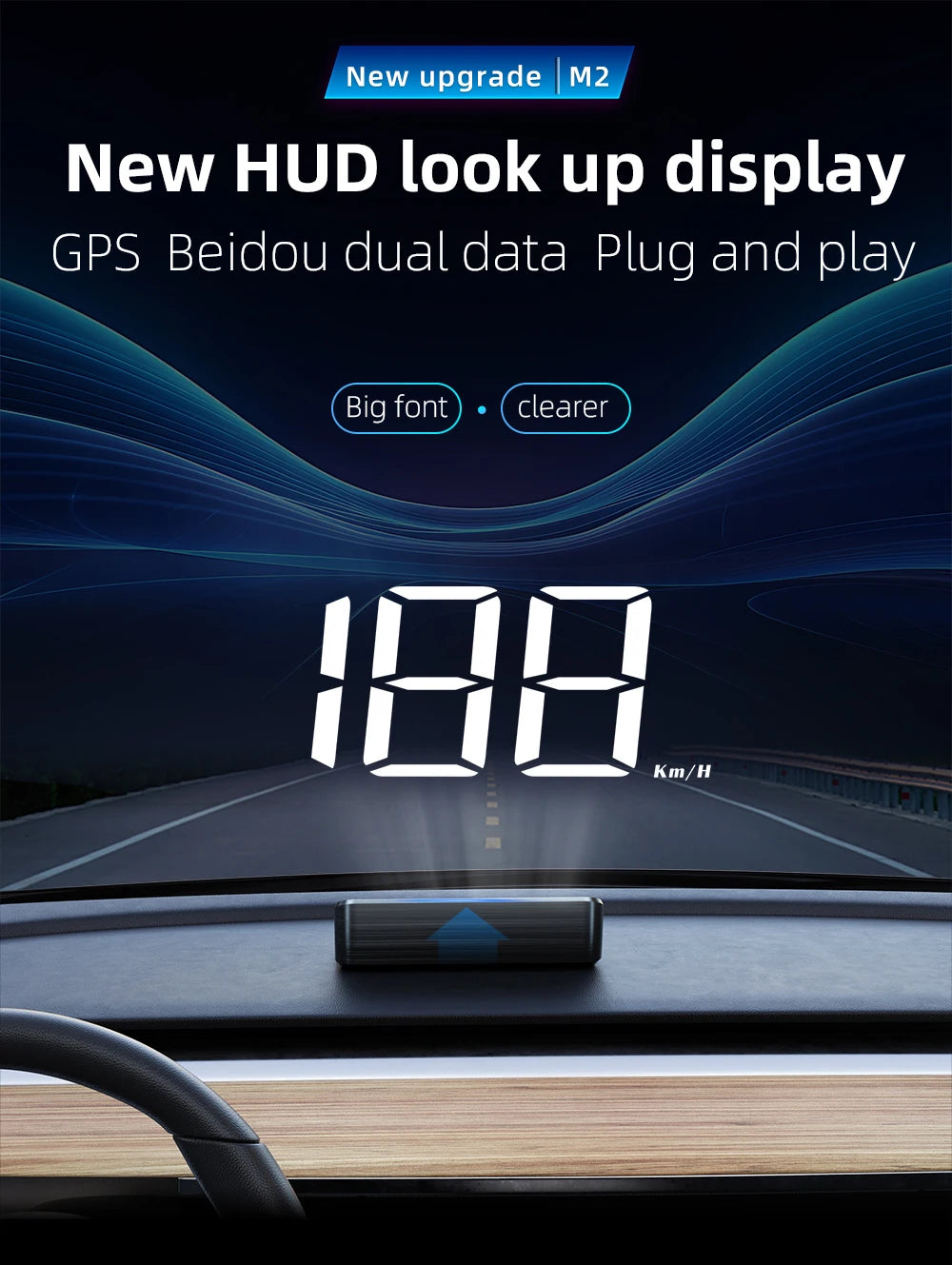 HD Car Head up Display M2 GPS Speedometer KM/H Digital HUD Windshield Projector Universal Auto Electronics Accessory