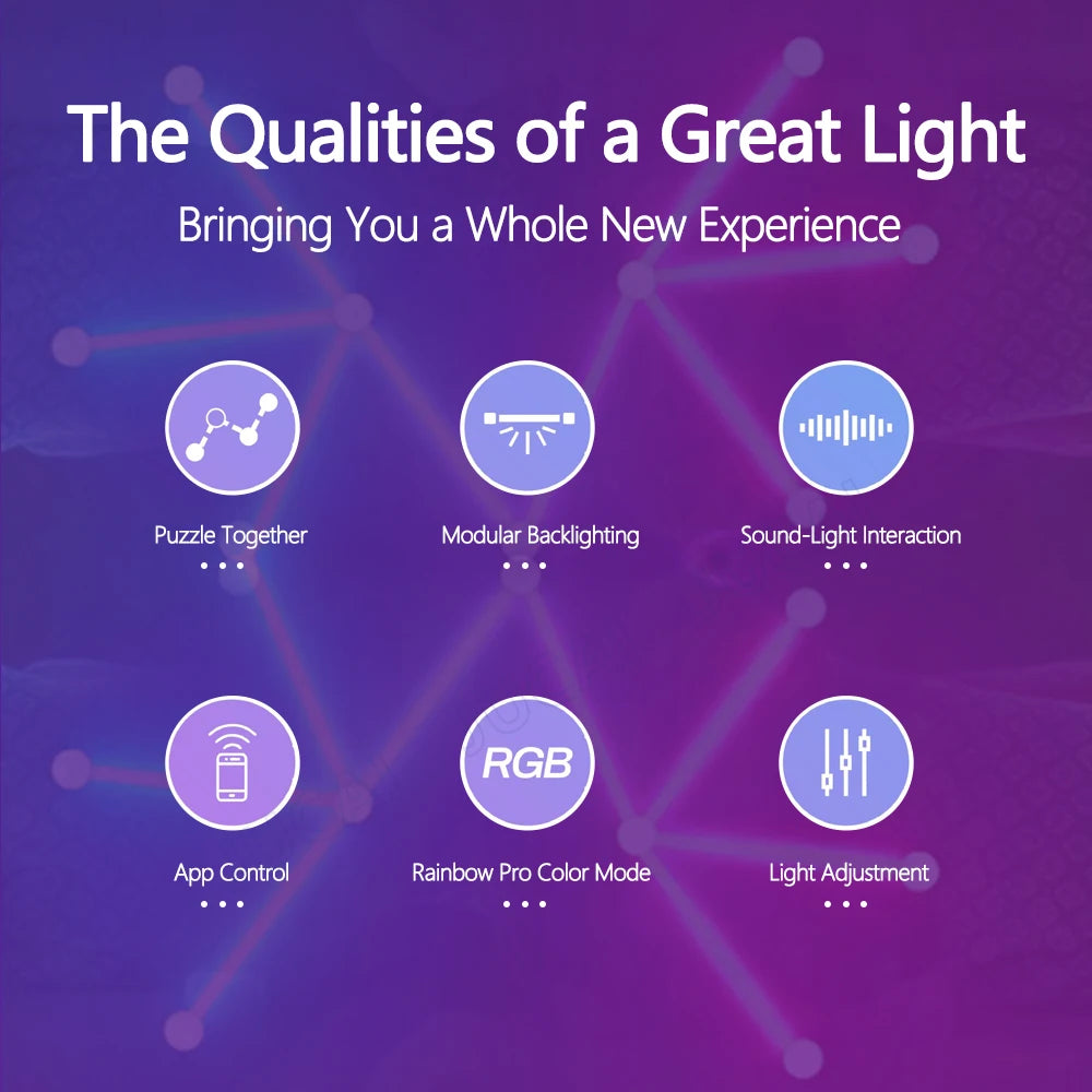 Splicing Light DIY Atmosphere Light RGB Smart Wall Light Voice Control Lamp for Esports Room Bedroom Bar Decoration Night Light