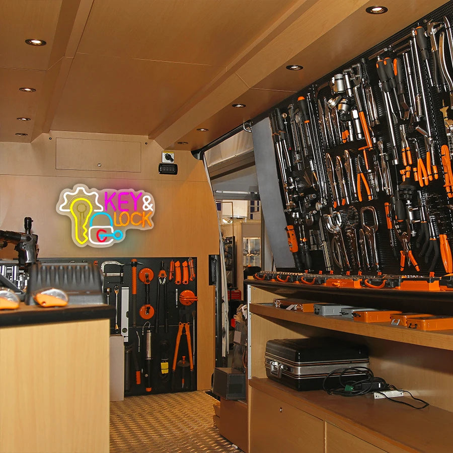 Key and Lock Neon Sign for Wall Decor,USB LED Neon Light for Business Locksmith Shop Security Store Car Dealership Rental Home