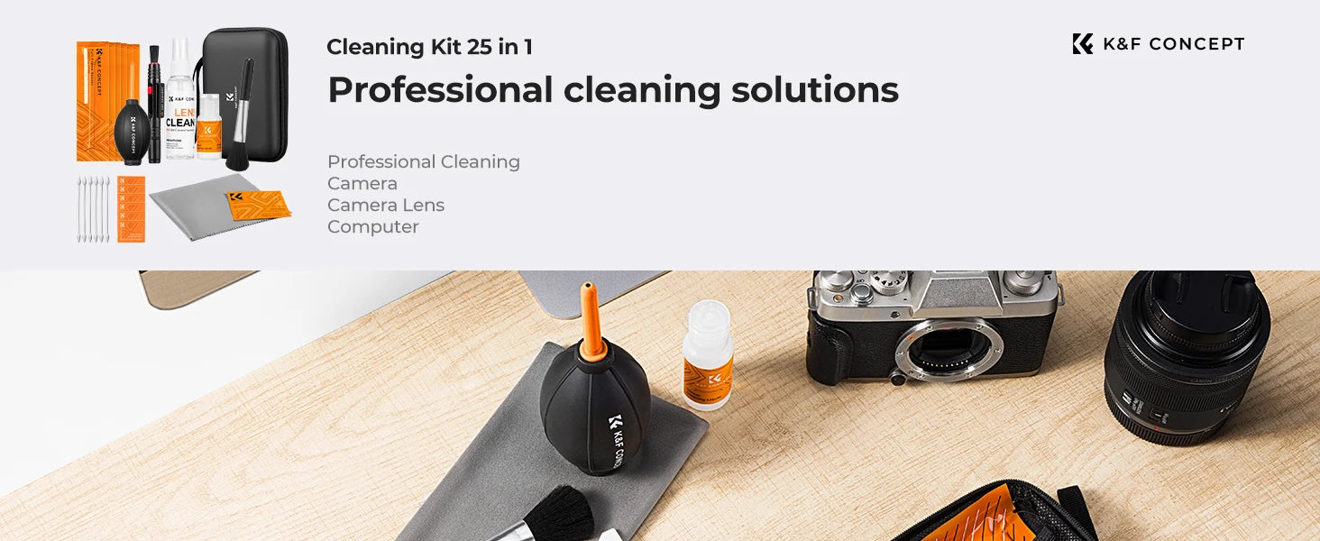 K&F CONCEPT 25 in 1 Camera Cleaning Kit with Camera Blower Wipes Cloth Swabs Cleaner Liquid Cleaning Pen for Camera Lens Phone