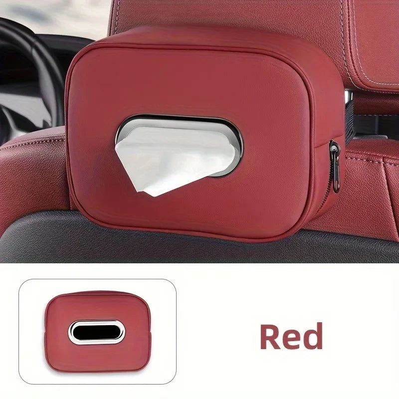 1PC  PU Leather Car Tissue Box Holder, Multi-Functional Storage Organizer for Sun Visor