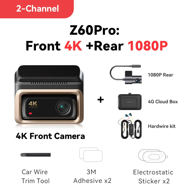 DDPAI 4K Dash Cam Z60 Pro Support Rear and Interior Car Camera SONY STARVIS2 Sensor 24h Parking 5GHz Wi-Fi ADAS GPS 4G Car DVR
