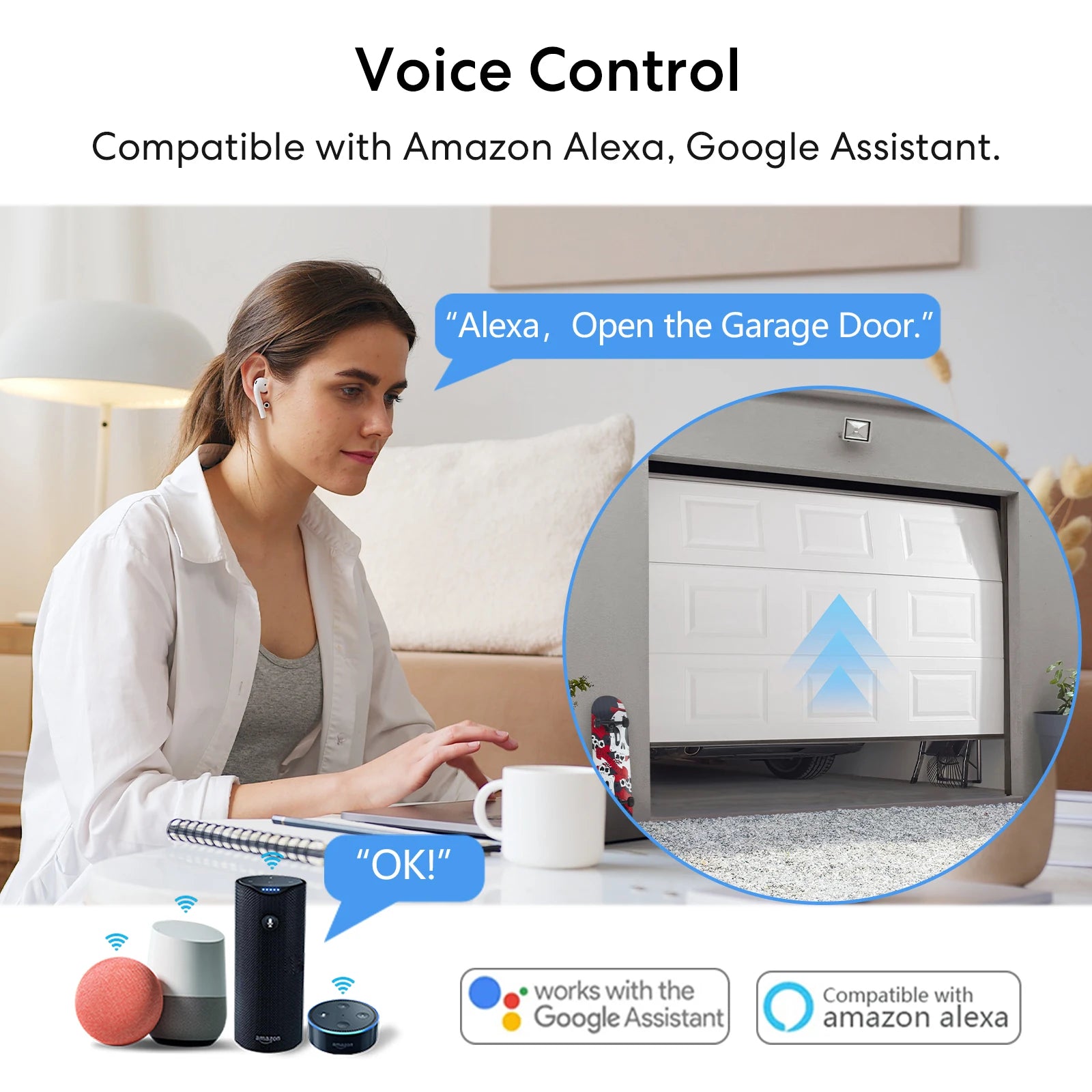 LoraTap Tuya Wireless Garage Door Opener Controller Switch Security Protection Early Warning Work with Google Alexa