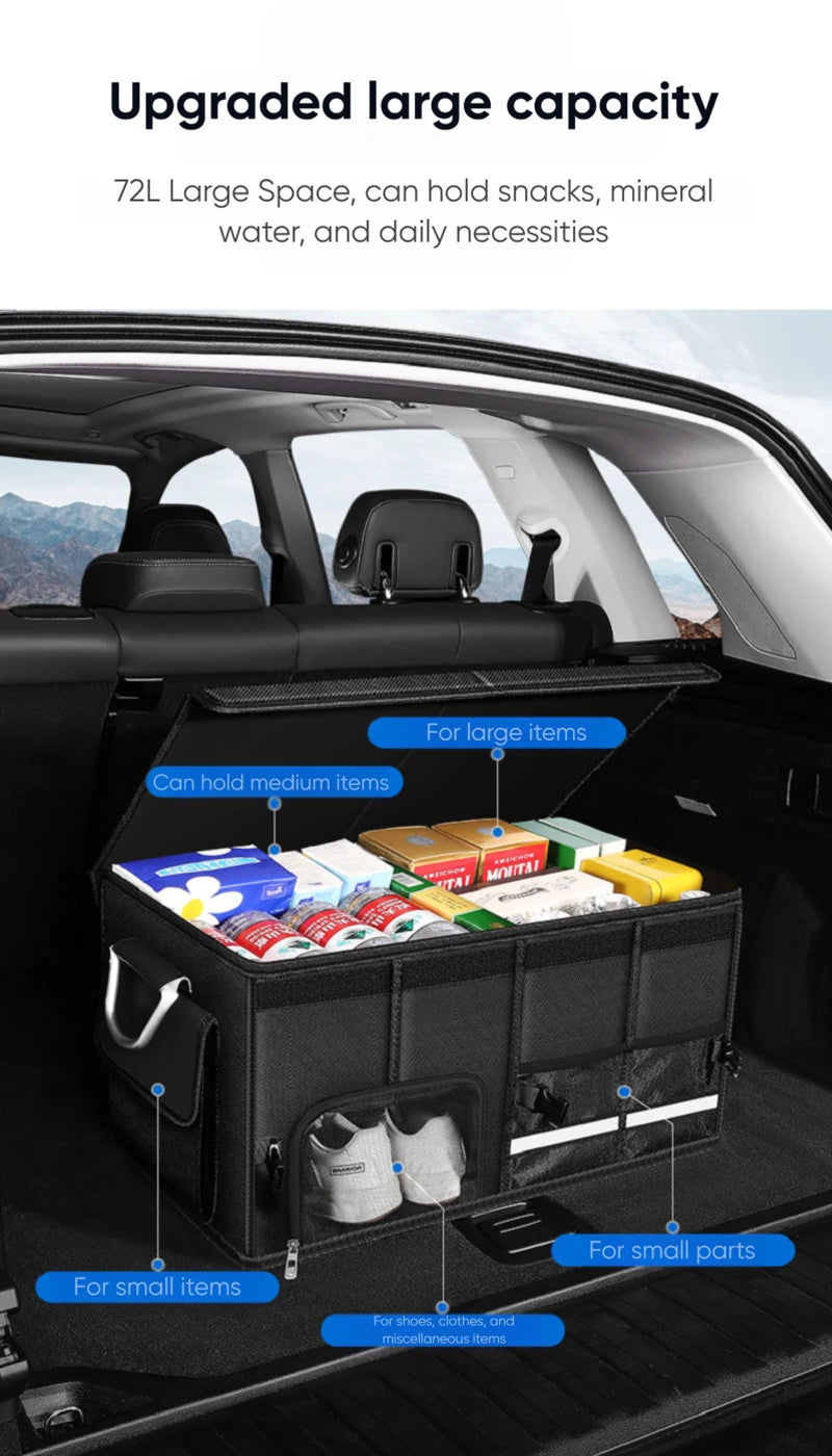 Portable Foldable Trunk Storage Box Waterproof Oxford Cloth 92L Large-Capacity Car Organizer for Camping Fishing