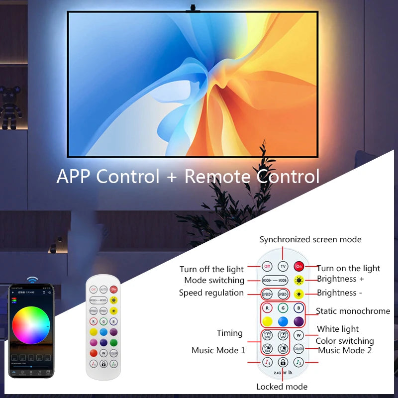 PC/TV SYNC Backlight RGBIC LED Strip Lights with Color Capture Sensor Bluetooth Music SYNC USB Light Strip for Game Atmosphere