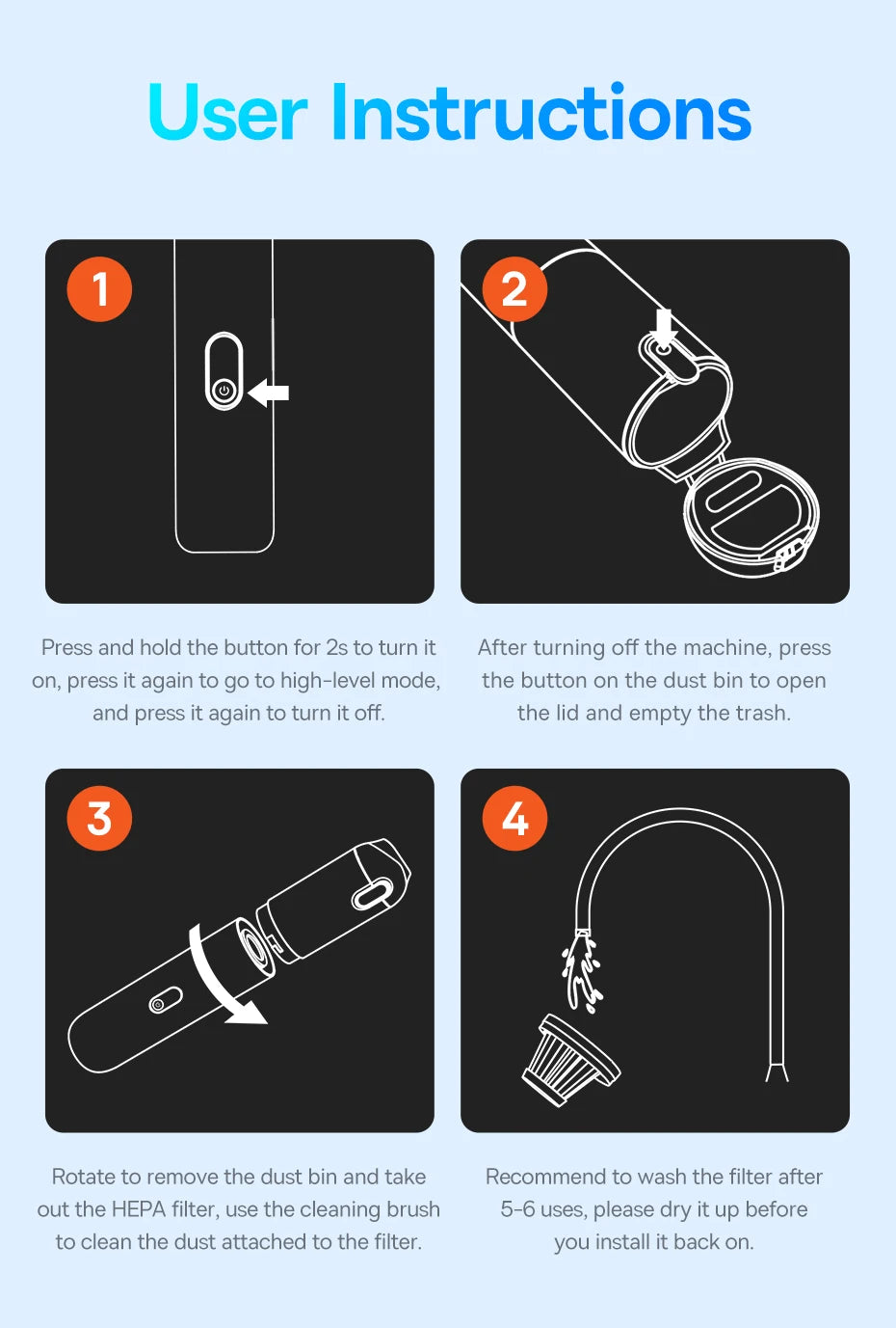 Baseus A5 16000Pa Wireless Car Vacuum Cleaner Powerful Portable Handheld Automotive Mini Vacuum Cleaner For Car Home PC Machine