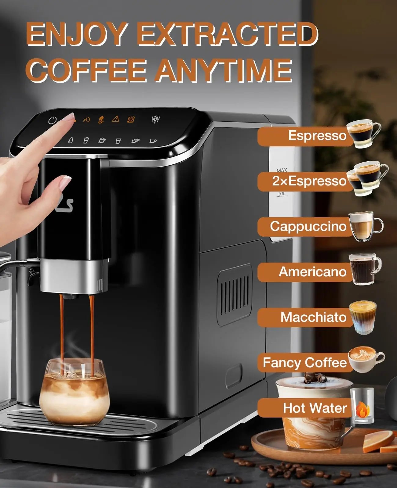 20-Bar Espresso Maker With Bean Grinder Professional Coffee Machine With Milk Frother & 1.5l Water Tank For Coffee Lovers