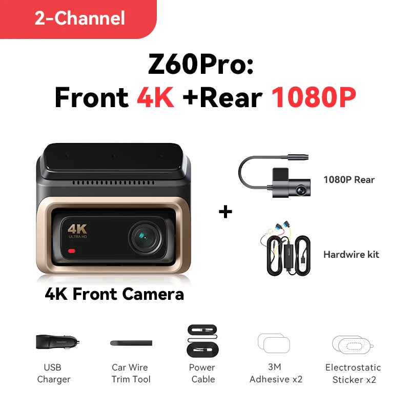 DDPAI 4K Dash Cam Z60 Pro Support Rear and Interior Car Camera SONY STARVIS2 Sensor 24h Parking 5GHz Wi-Fi ADAS GPS 4G Car DVR