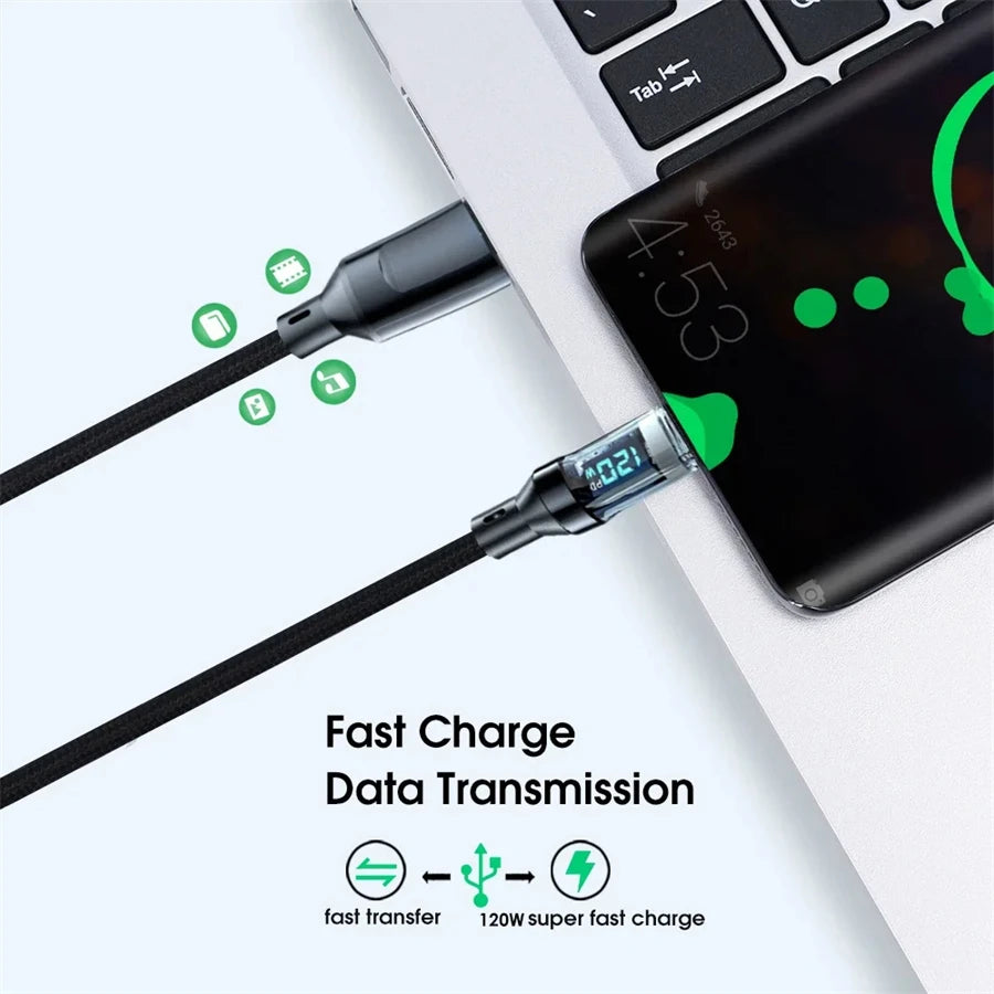 NNBILI 100W USB C 120W USB A charging cables with LED display screen, USB C=C-C，USB A=A-C,Xiaomi iPhone、 Samsung not compatible