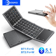 Dual Bluetooth 5.1 Keyboard 3-Folding Mini Keyboard Rechargeable Foldable Keyboard with Touchpad for Windows Android IOS iPad