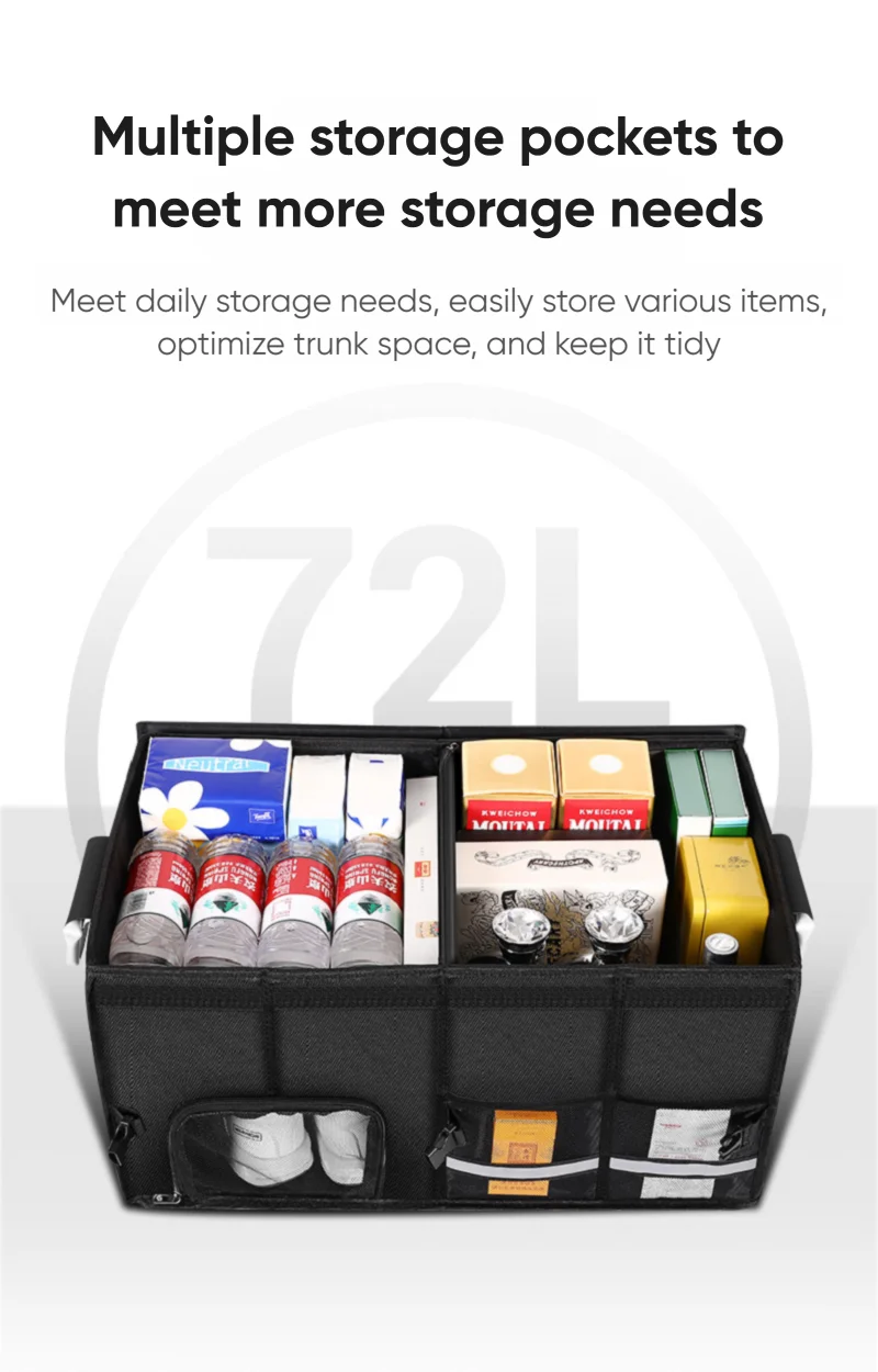 Portable Foldable Trunk Storage Box Waterproof Oxford Cloth 92L Large-Capacity Car Organizer for Camping Fishing