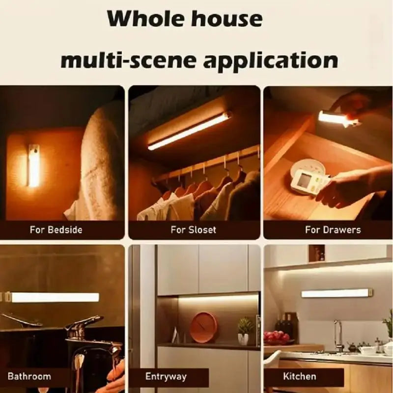 2PCS Wireless motion-sensor LED light bar, rechargeable magnetic night light corridor kitchen cabinet stairs hallway wardrobe