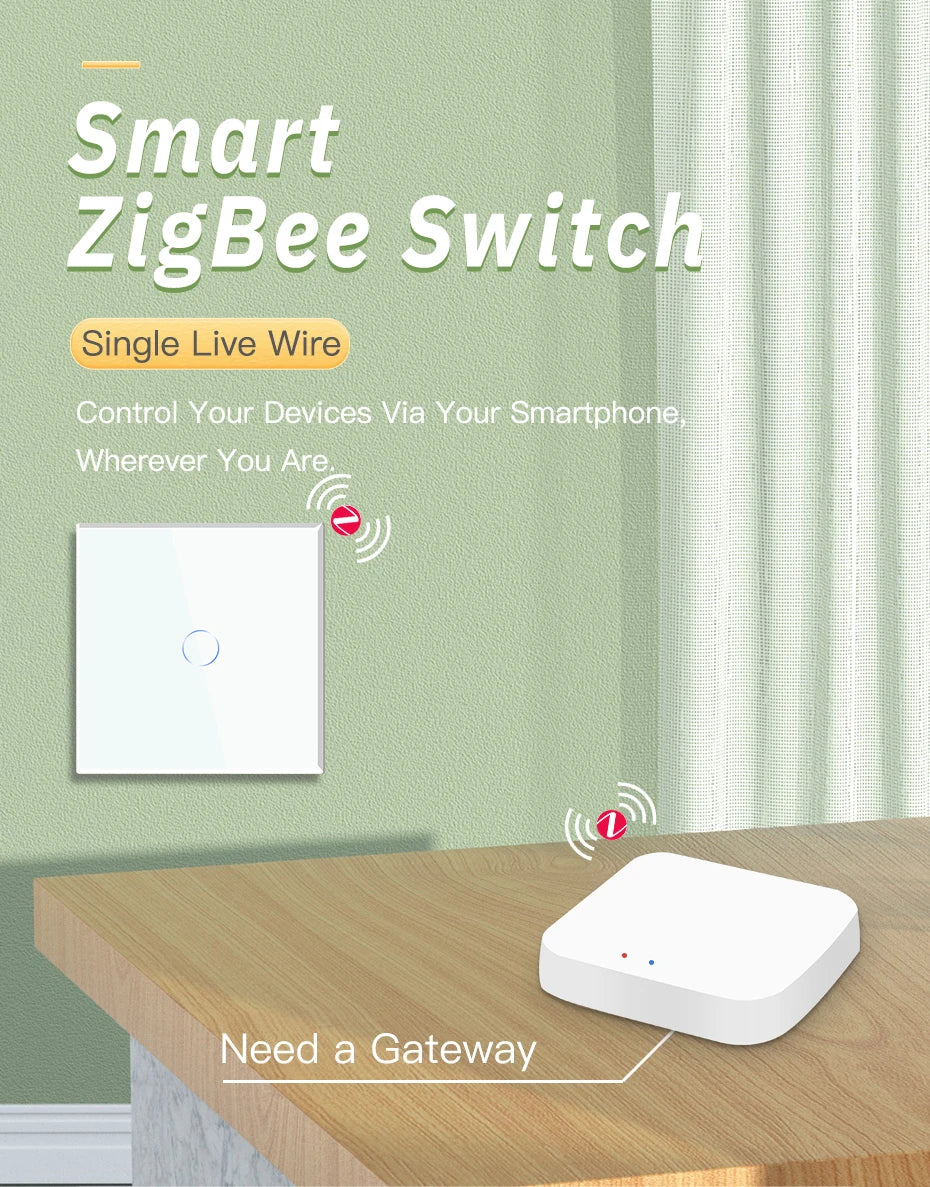 BSEED Smart Zigbee Switches 1/2/3Gang 1Way Intelligent Touch Light Switch Wall Sensor Switches Tuya Smart Life Google Alexa