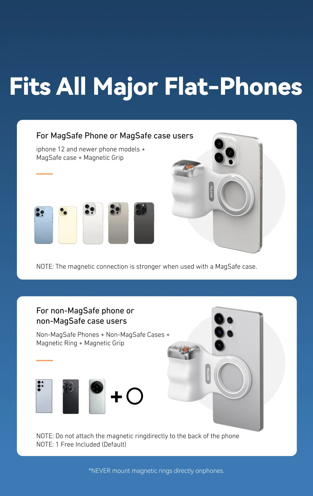 TELESIN Fun Shot Phone Camera Shoot Hand Grip Magnetic Phone Holder Shooting Aid Remote Control Handle for iPhone & Android
