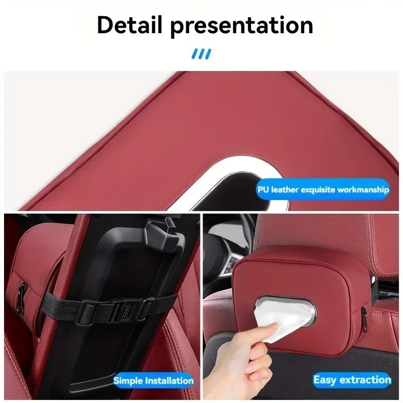 1PC  PU Leather Car Tissue Box Holder, Multi-Functional Storage Organizer for Sun Visor