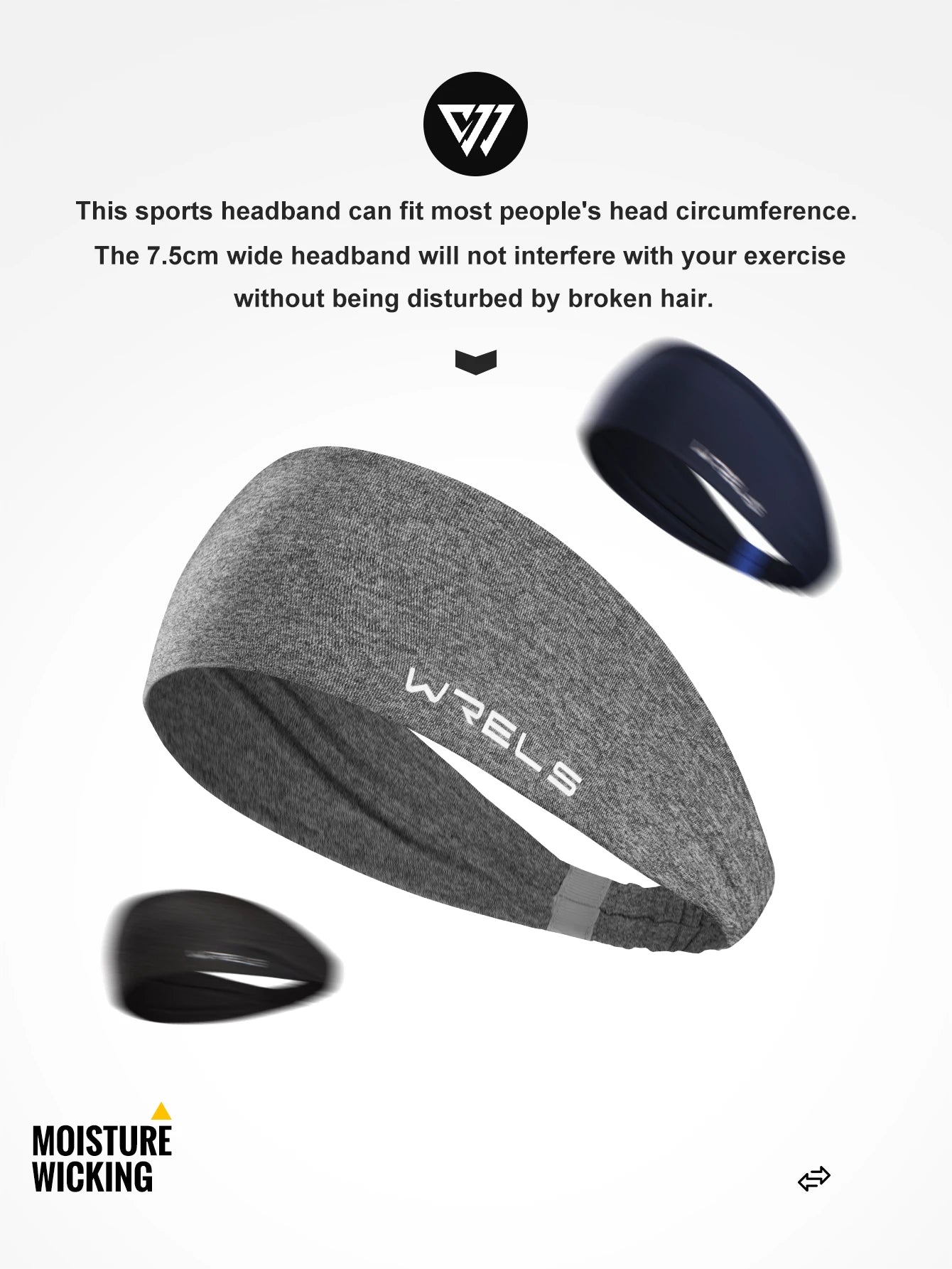 WRELS Sports Headbands Moisture Wicking Sweatbands for Running Breathable Headbands Elastic Non Slip Hairband for Women and Men
