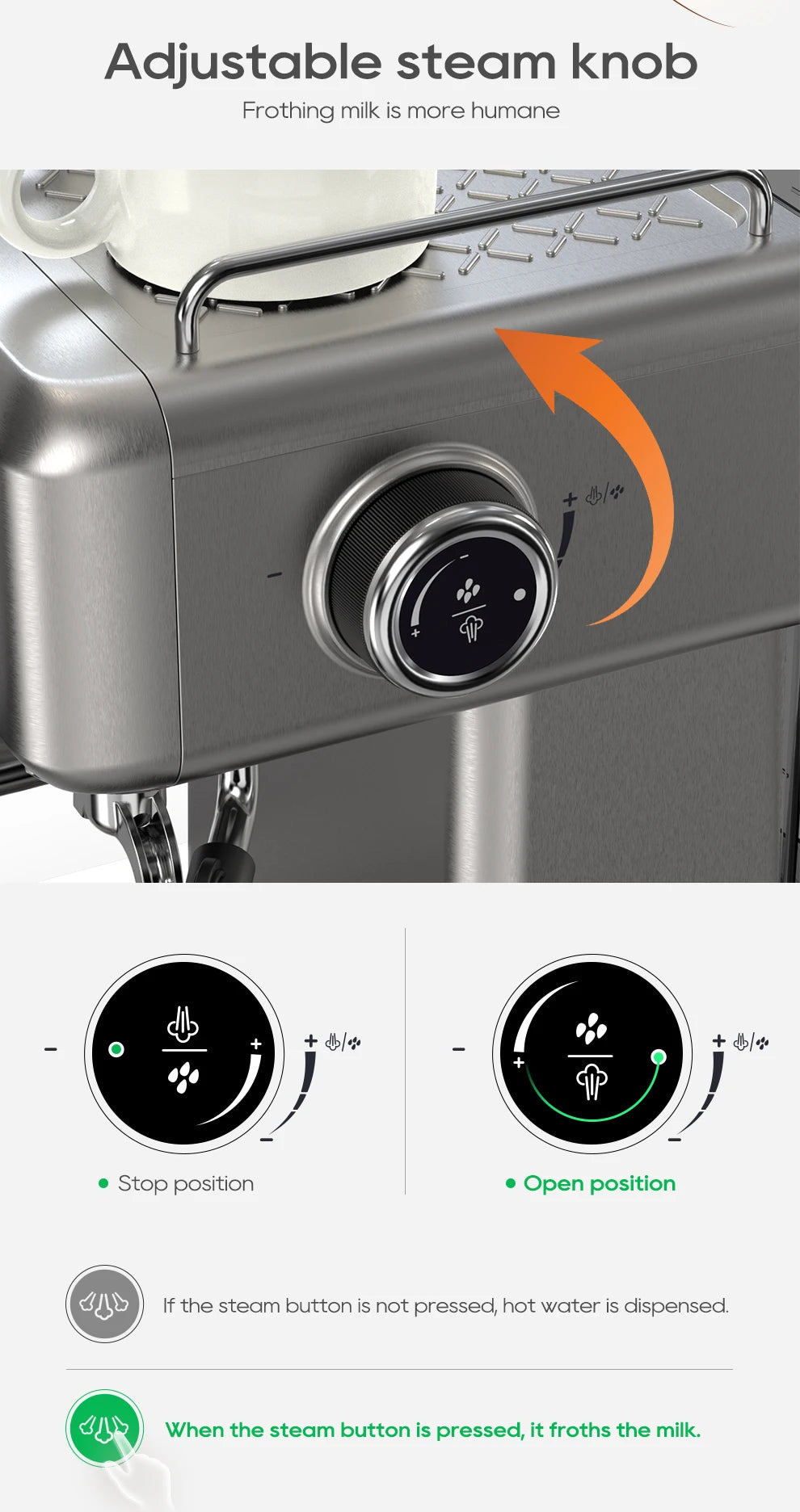 HiBREW 20Bar Semi Automatic Espresso Coffee Machine Temperature Adjustable 58mm Portafilter Cold/Hot Coffee Maker Metal CaseH10A