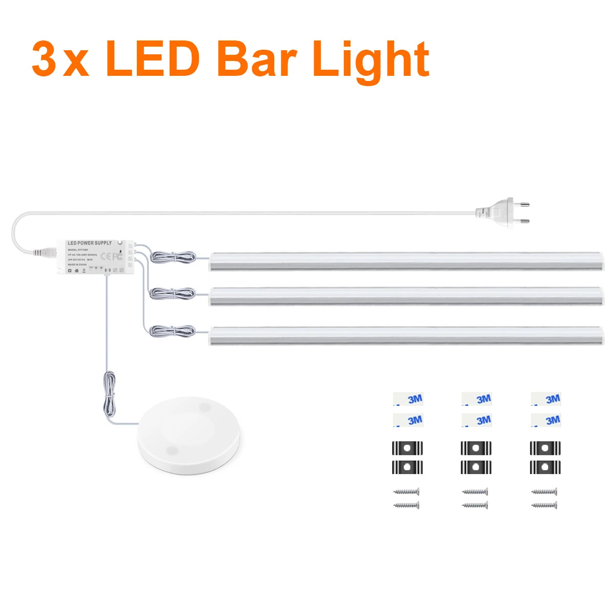1-6PCS Set LED Cabinet Bar Lamps EU 220V Integrated Lighting With Dimmable Touch/Hand Sweep Sensor Switch 25mm Board Penetrable