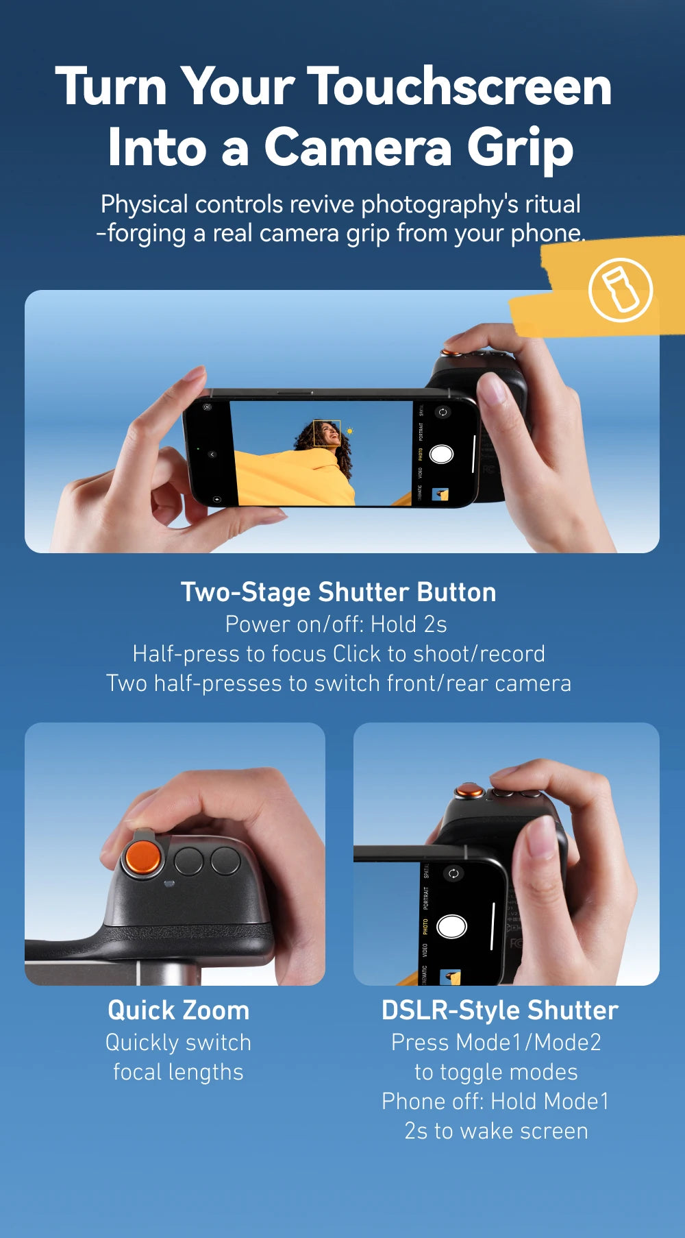TELESIN Fun Shot Phone Camera Shoot Hand Grip Magnetic Phone Holder Shooting Aid Remote Control Handle for iPhone & Android