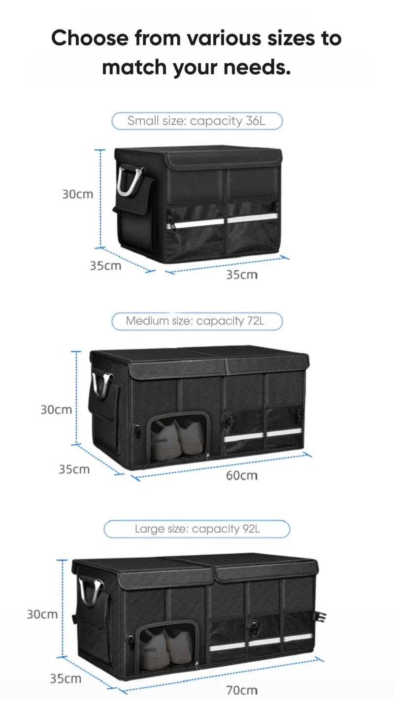 Portable Foldable Trunk Storage Box Waterproof Oxford Cloth 92L Large-Capacity Car Organizer for Camping Fishing