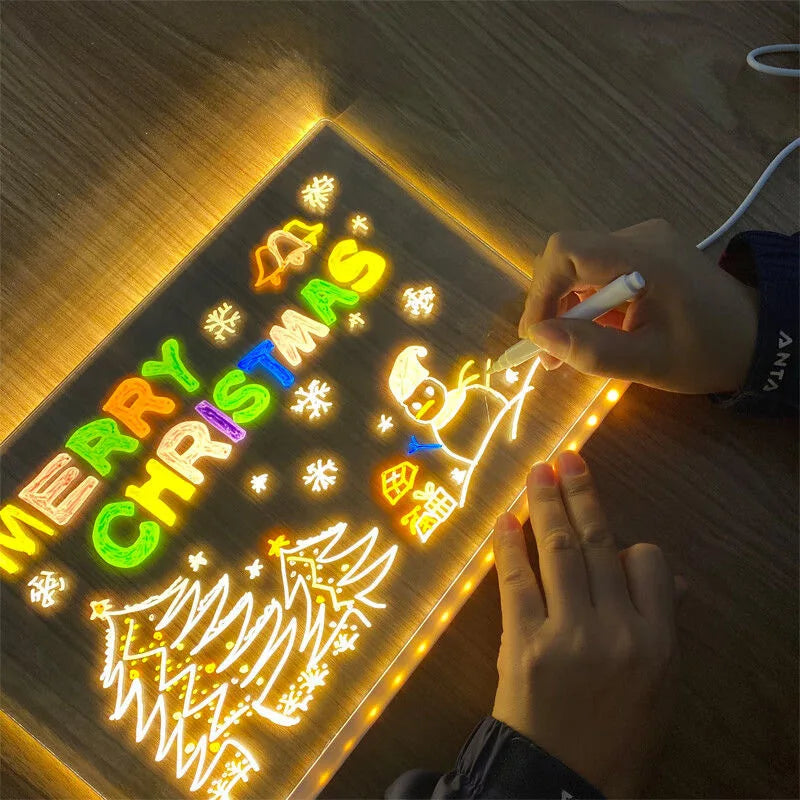 Rewritable DIY Children's Glowing Drawing Board Message Lamp With 7 Colorful Pens Light Up Acrylic Message Board