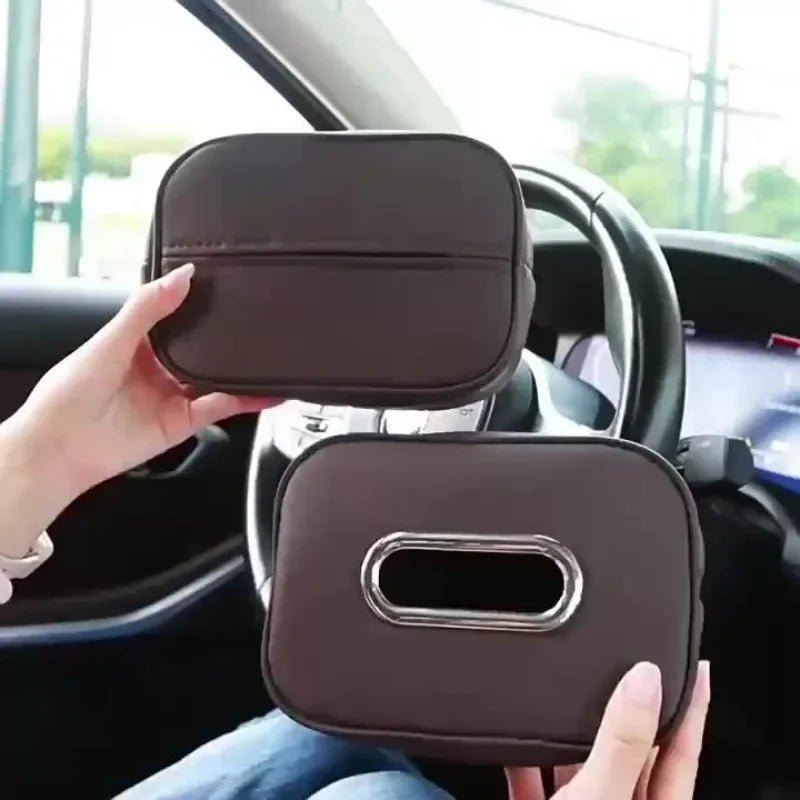 1PC  PU Leather Car Tissue Box Holder, Multi-Functional Storage Organizer for Sun Visor