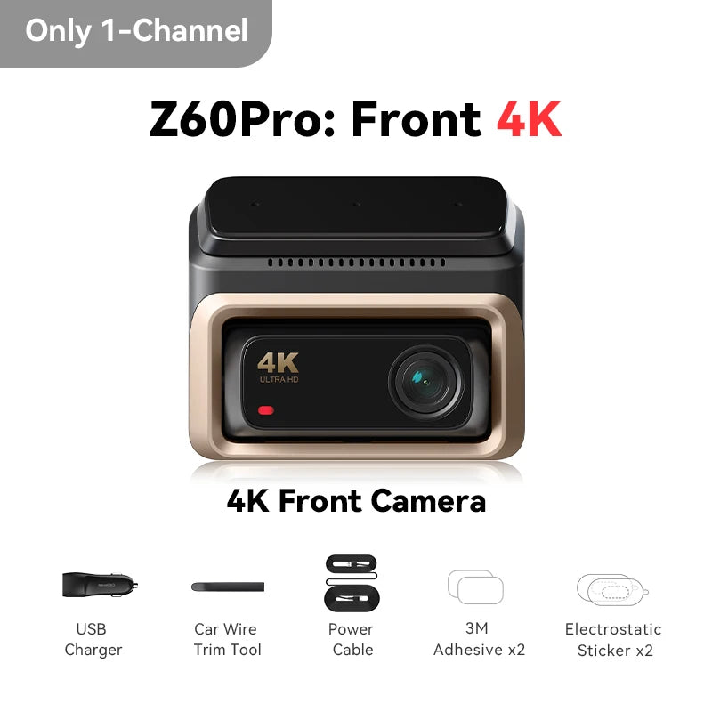 DDPAI 4K Dash Cam Z60 Pro Support Rear and Interior Car Camera SONY STARVIS2 Sensor 24h Parking 5GHz Wi-Fi ADAS GPS 4G Car DVR